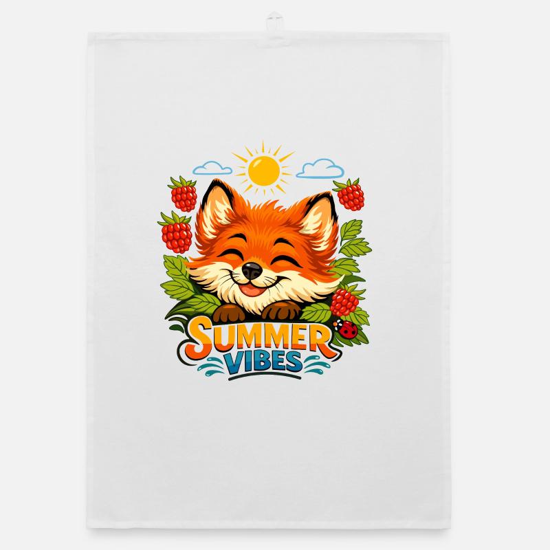 Summer print with a fox Organic dish towel