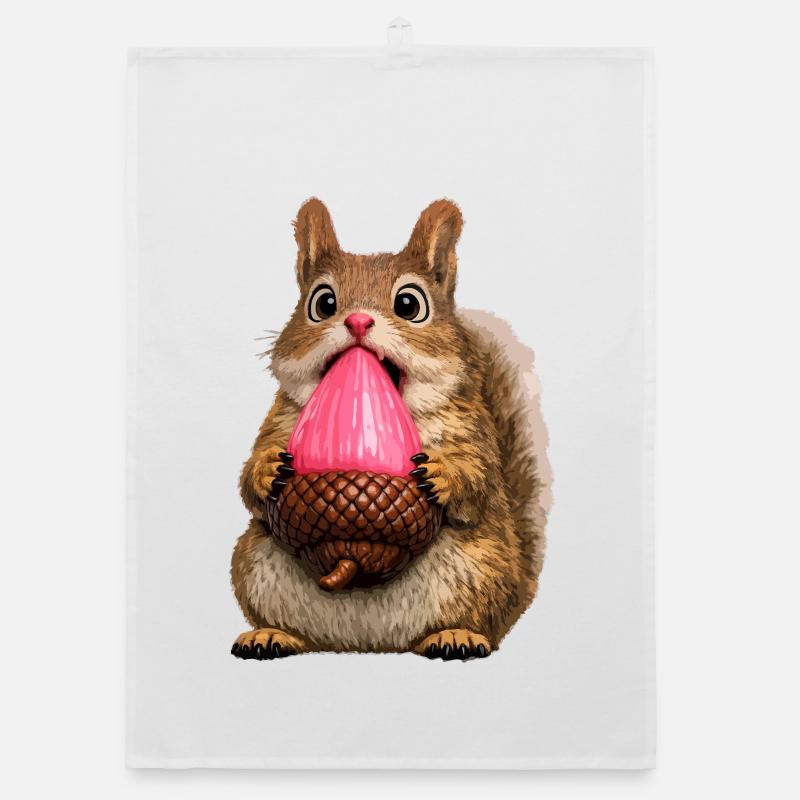 Cute Squirrel with Pink Acorn Organic dish towel