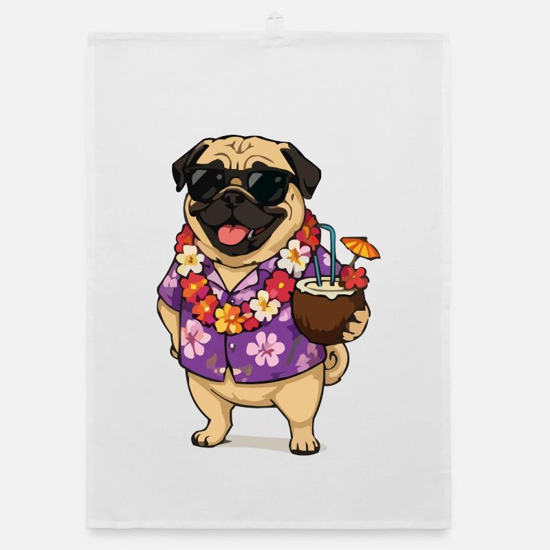 Pug Hawaii-Look mit Cocktail Organic Geschirrtuch