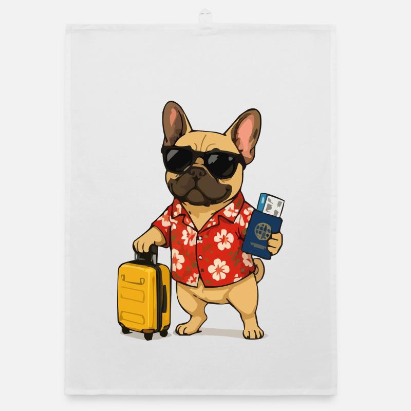 Bouledogue hawaïen avec valise de voyage Torchon bio