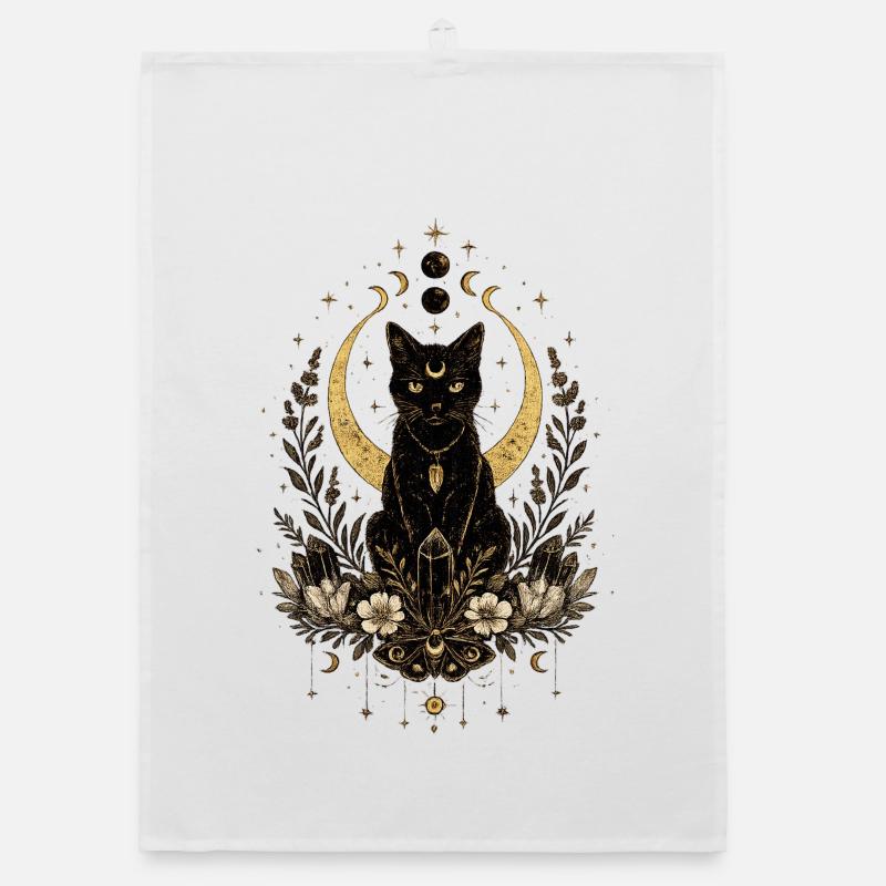 Chat et Lune en or Torchon bio