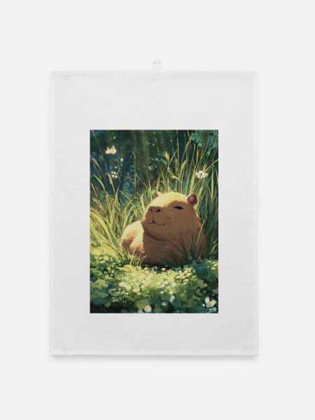 Sun hamster in the grass - Organic dish towel - white - Front