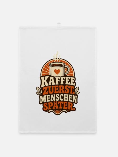 Kaffee zuerst – Lustiger Morgenmuffel Spruch - Organic Geschirrtuch - Weiß - Vorne