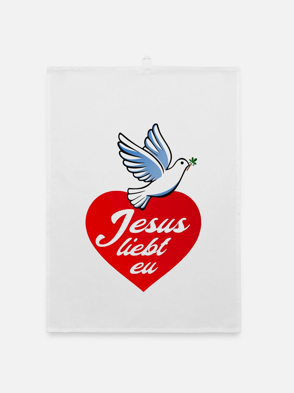 Jesus liebt eu - Organic Geschirrtuch - Weiß - Vorne