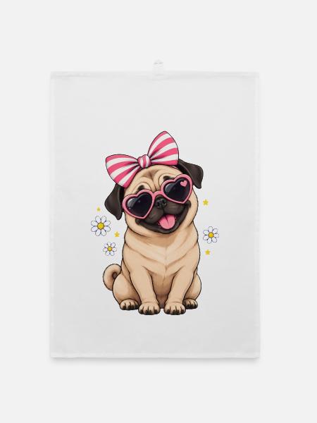 Mops Hund süßer Mops niedlicher Mops - Organic Geschirrtuch - Weiß - Vorne
