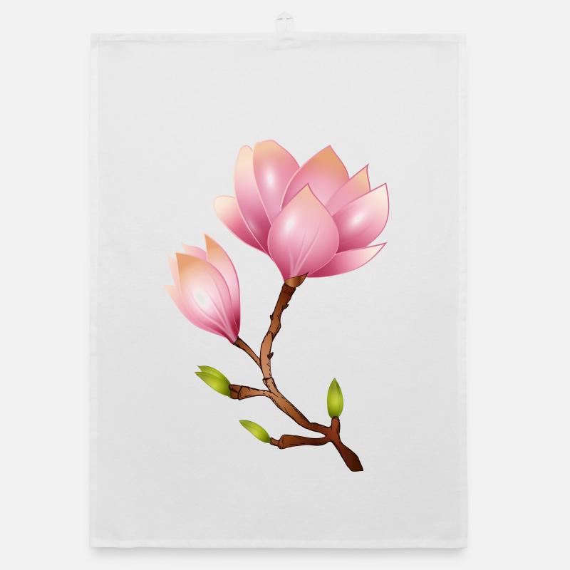 Branche de magnolia à fleurs roses Torchon bio