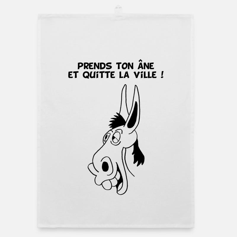 Prends ton âne et quitte la ville (noir) - Torchon bio - blanc