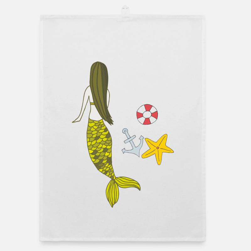 Mermaid Daylight Saving Time - Organic dish towel - white