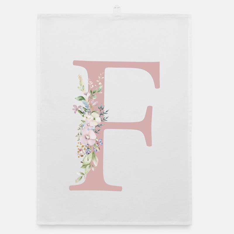 F Monogram, Floral, Personnalisable Torchon bio