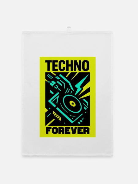 Techno Forever - Organic dish towel - white - Front