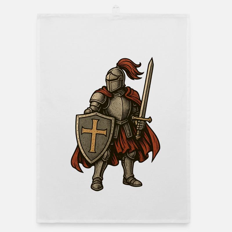 Epic knight with shield and sword Organic dish towel