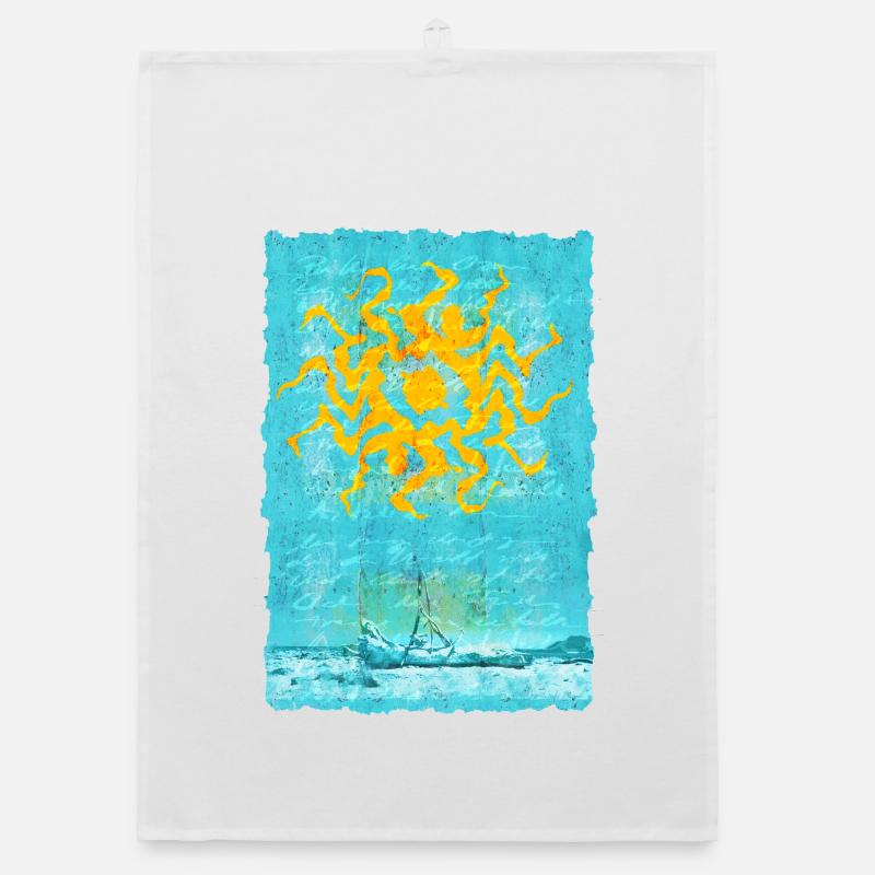 Sun vortex on the beach boat Organic dish towel
