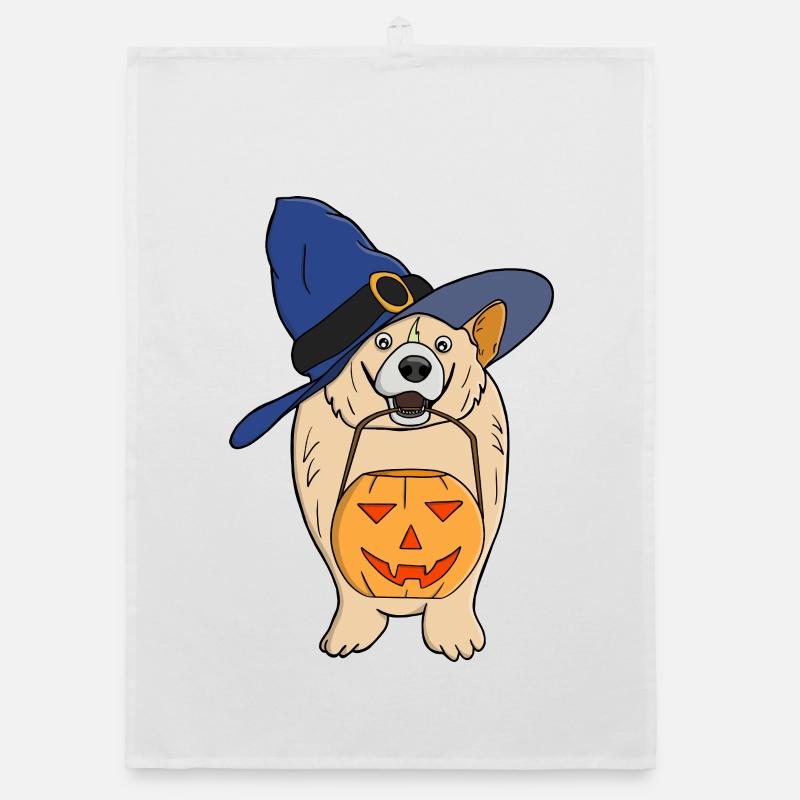 Pumpkin Witch Dog Organic dish towel