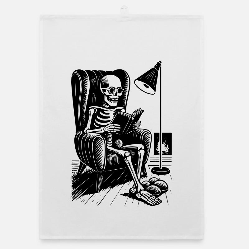 Squelette de lecture dans la chaise de lecture Torchon bio