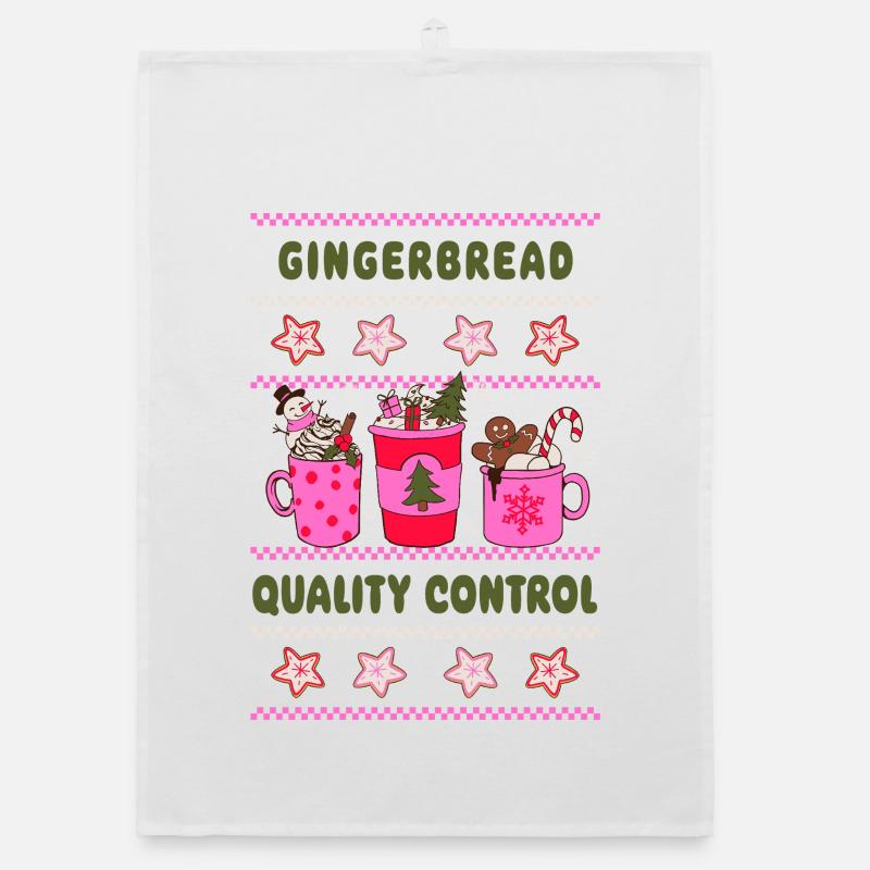 Gingerbread Quality Control - Pinke Weihnachten Organic Geschirrtuch
