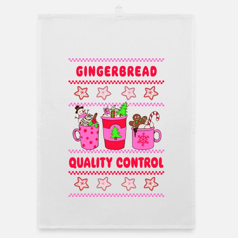 Gingerbread Quality Control - neon pink Organic dish towel