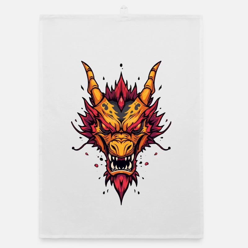 Flaming Asian Dragon Organic dish towel