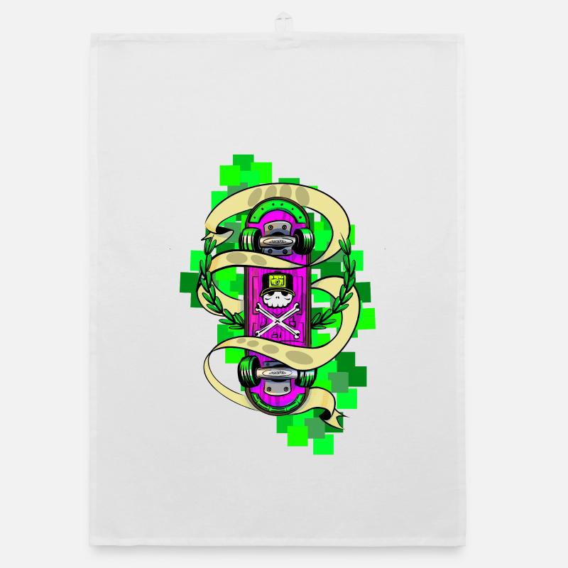 Neon Skull Skateboard Graffiti Organic dish towel