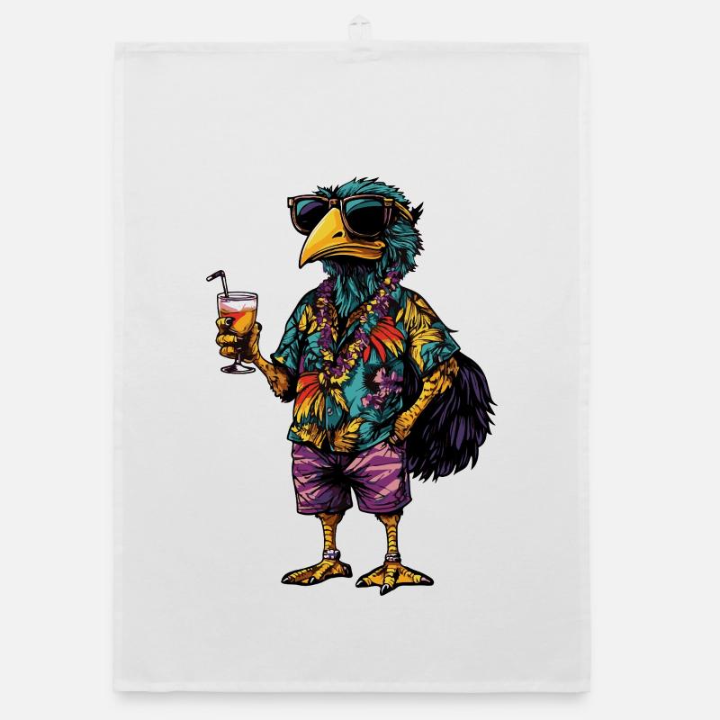Ostrich Comic Summer Organic dish towel