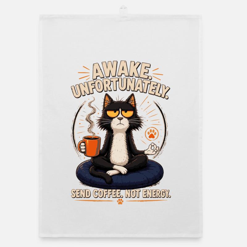 Awake Unfortunate Cat: Coffee Zen Organic dish towel
