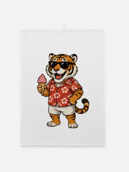 Hawaii-Tiger mit Eis-Sommerlook - Organic Geschirrtuch - Weiß - Vorne