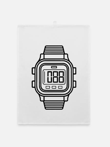 Digitale Armbanduhr - Organic Geschirrtuch - Weiß - Vorne