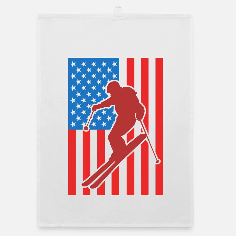 Skiing USA Flag Organic dish towel
