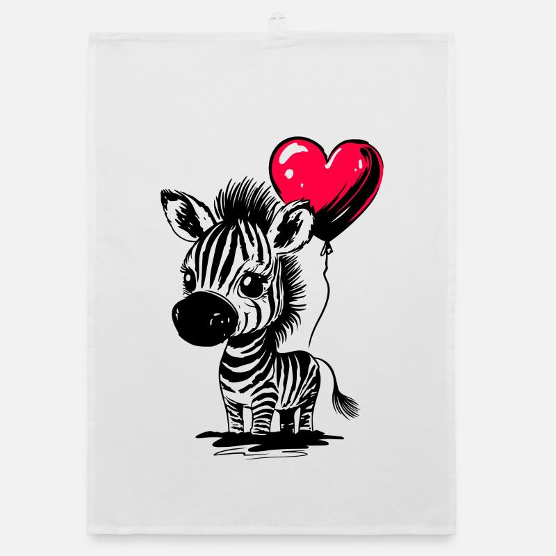 Zebra mit Herz Luftballon - Heartful Creatures Organic Geschirrtuch