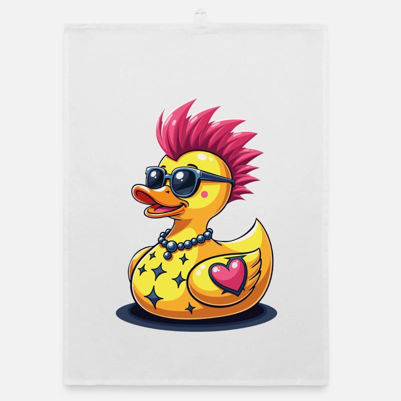 Canard punk cool avec cœur - Torchon bio - blanc