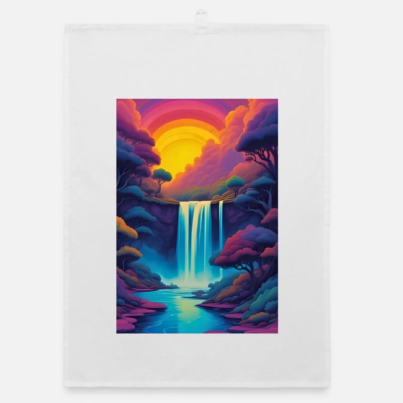 Paysage au coucher du soleil - Torchon bio - blanc