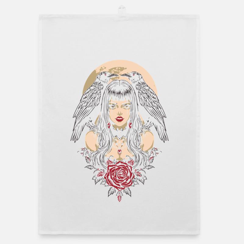 gothic girl with crows gift Organic dish towel