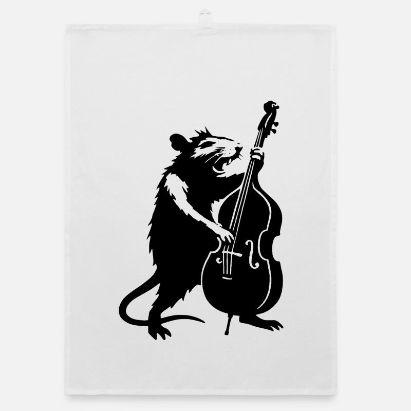 Bear with Cello Monochrome Organic dish towel