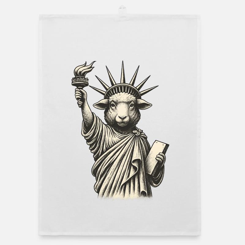 Statue du mouton de la Liberté - Torchon bio - blanc