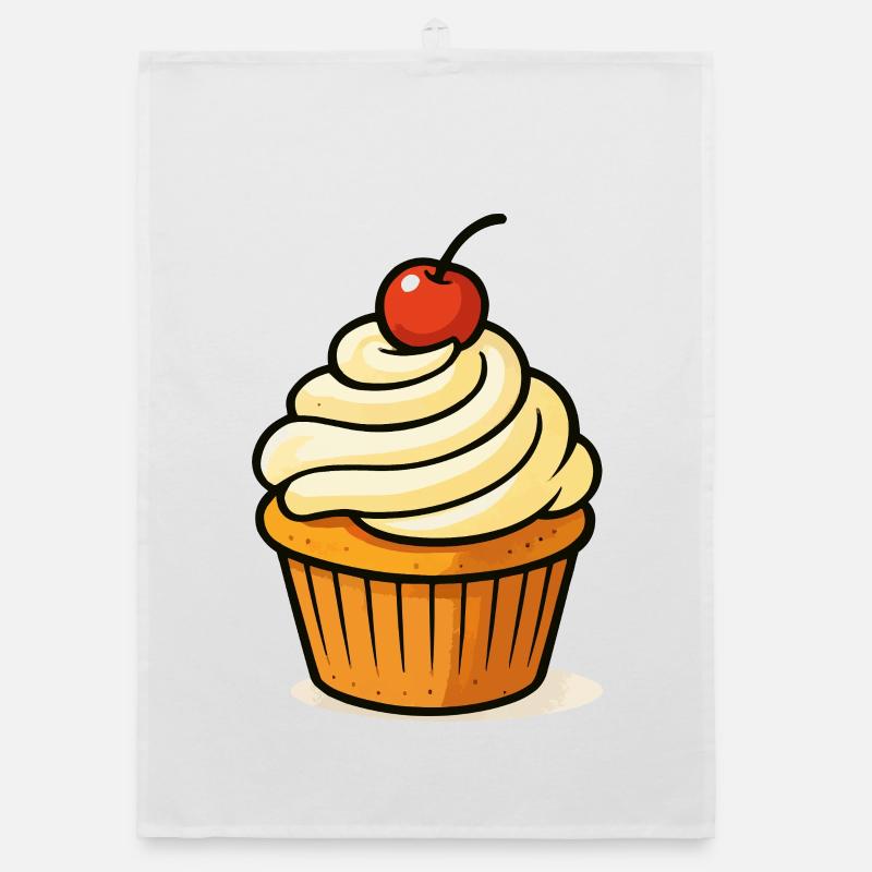Cherry Cupcake Illustration Organic dish towel