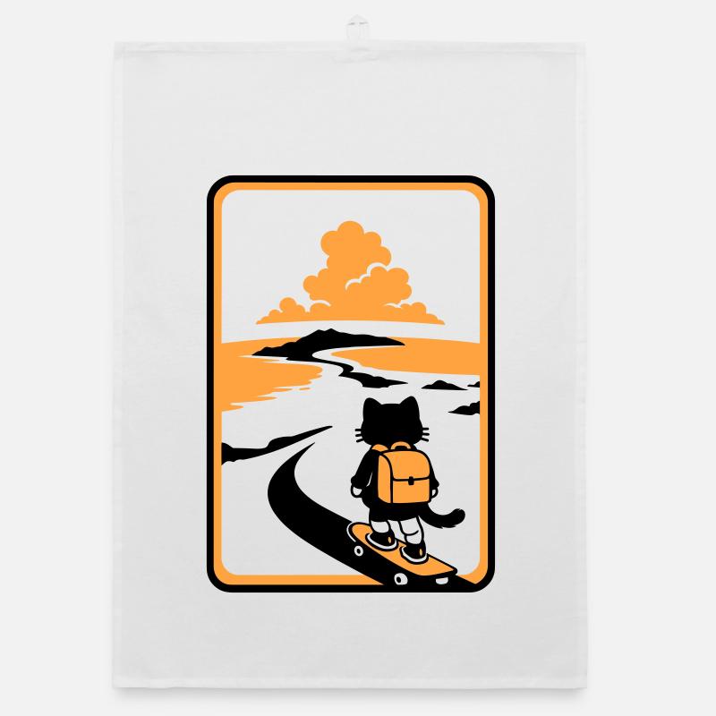 Skate Cat Sunset Organic Geschirrtuch