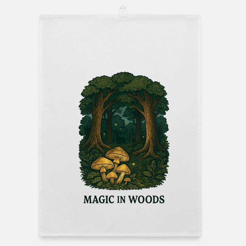 Magic in the forest with mushrooms Organic dish towel