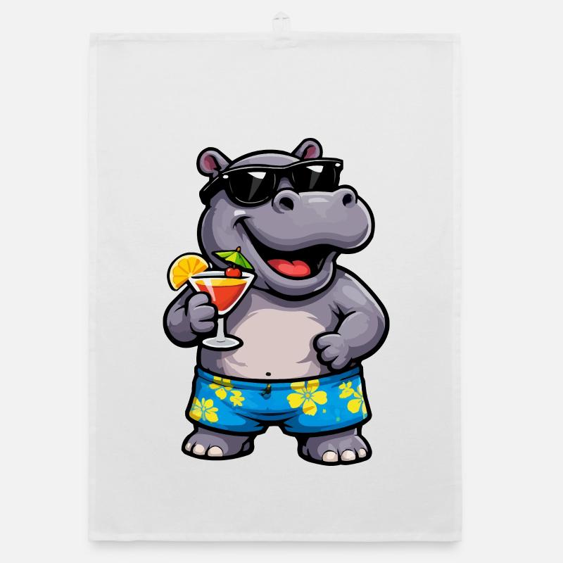 Hippo avec un short hawaïen cocktail Torchon bio