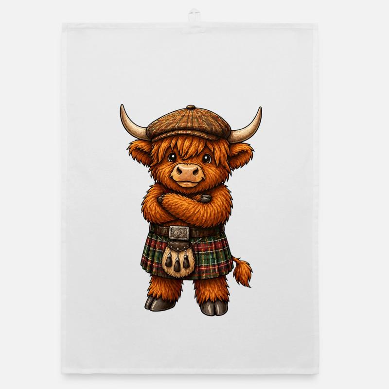 Highland cattle with kilt Organic dish towel