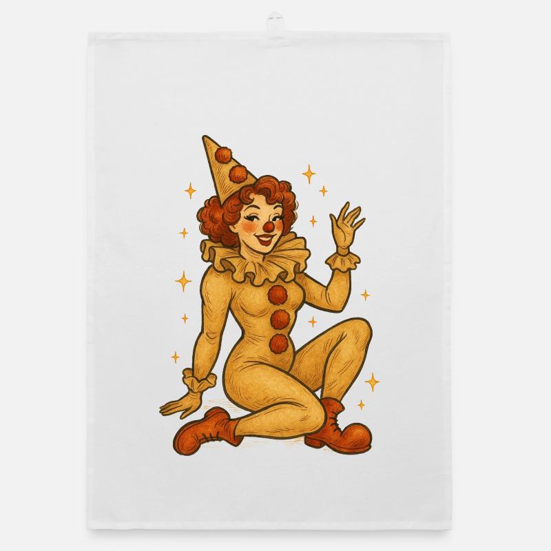 Warm-Toned Vintage Circus Clown Organic dish towel