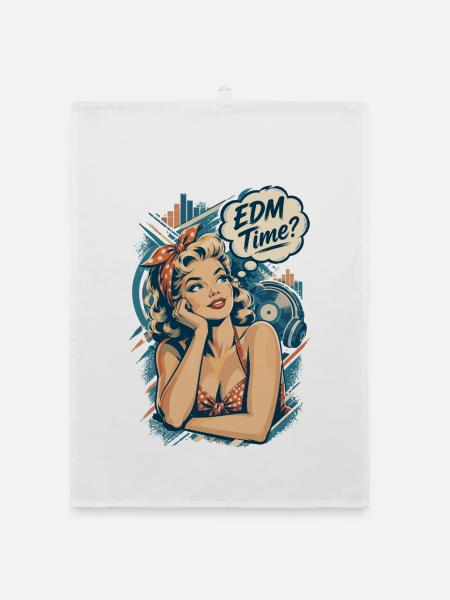 Retro Pin-Up Girl - EDM Time Festival Design - Organic Geschirrtuch - Weiß - Vorne
