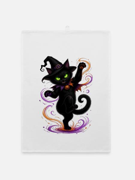 Halloween black cat dancing - Organic Geschirrtuch - Weiß - Vorne