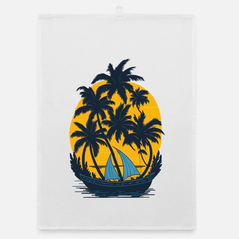Coucher de soleil sur la barque à palmiers Torchon bio