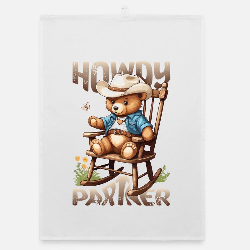 Cute bear with cowboy hat Organic dish towel