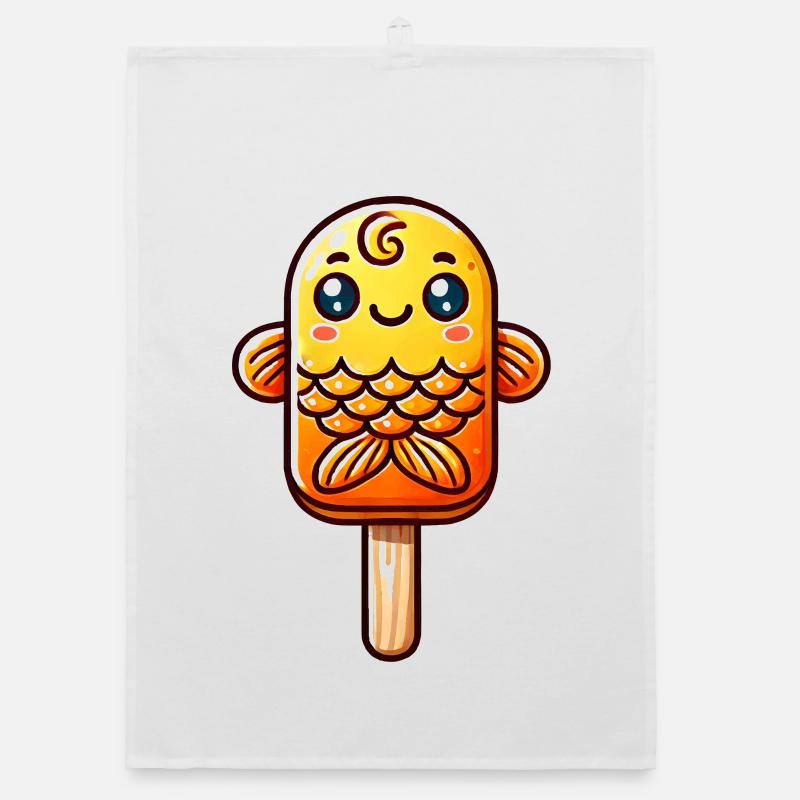 Une glace en forme de poisson rouge souriant Torchon bio