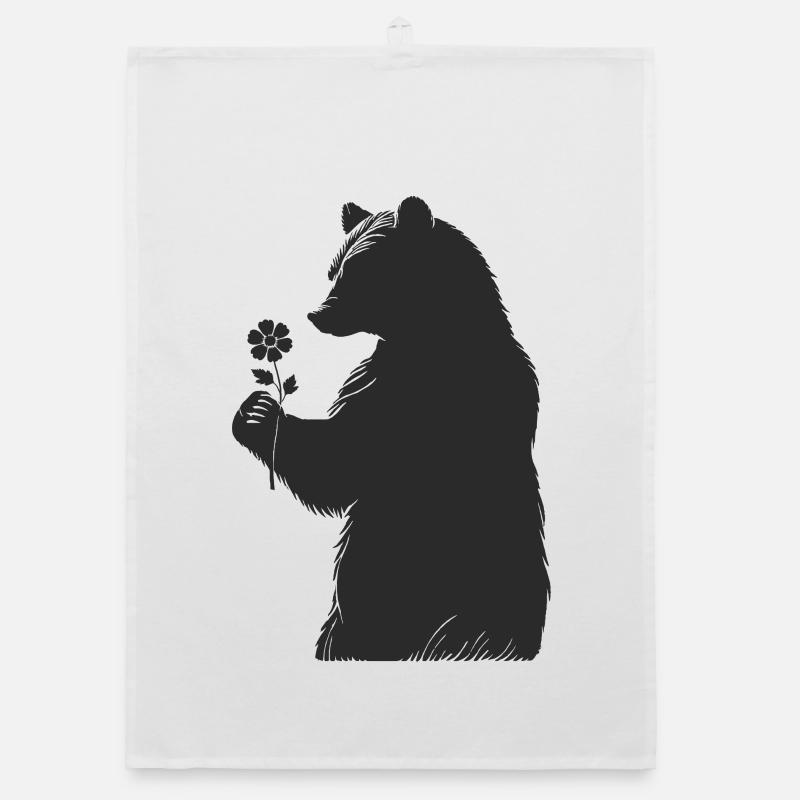 Ours doux avec fleur dans le style de la main - silhouette Torchon bio