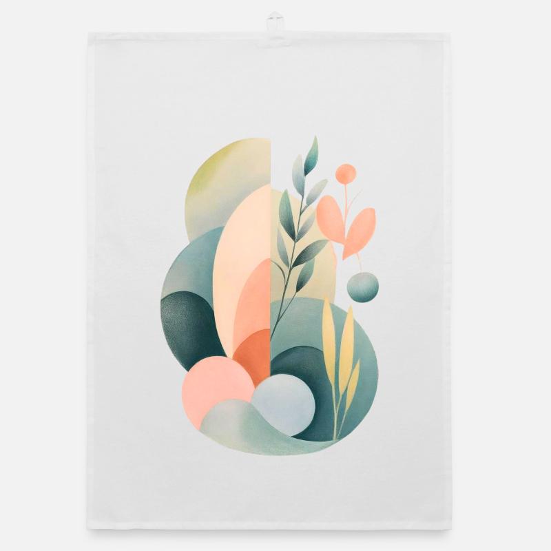 Pastell Abstrakte Flora Komposition - Organic Geschirrtuch - Weiß