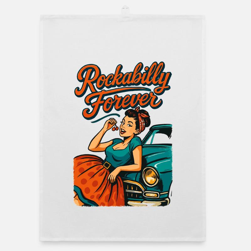 Rockabilly Forever Cherries Wife 50s Gift Organic dish towel