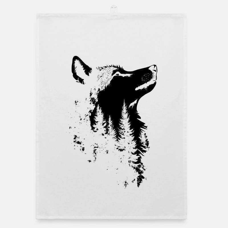 Wolf Gesicht Wald Silhouette Organic Geschirrtuch