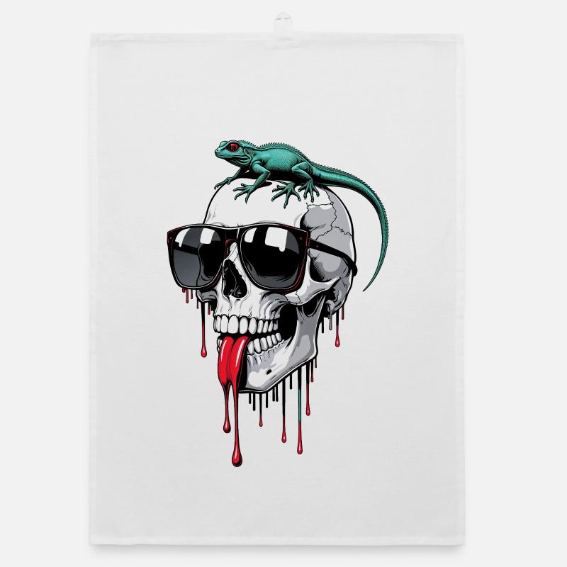 Chilled skull with lizard Organic dish towel