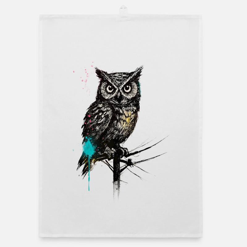 NightOwl with Paint Splashes Organic dish towel